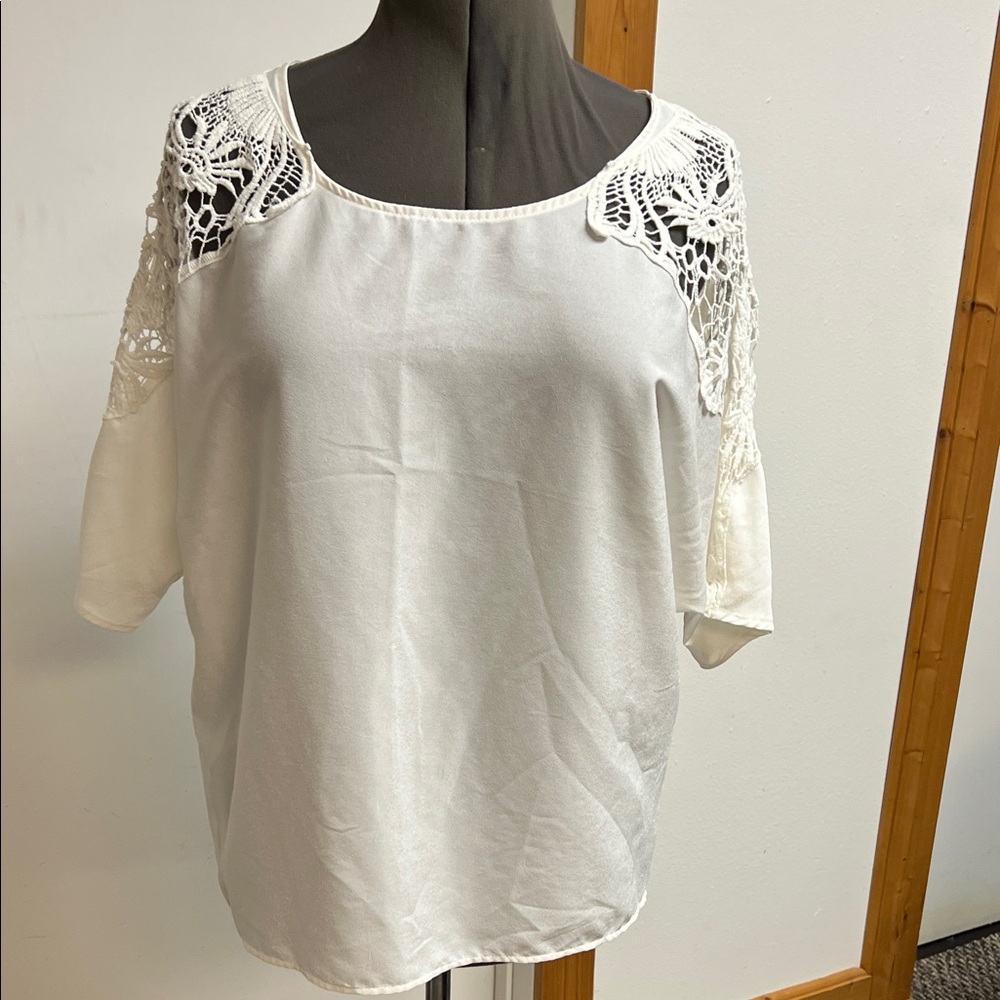a.n.a White Crochet Sleeve Blouse